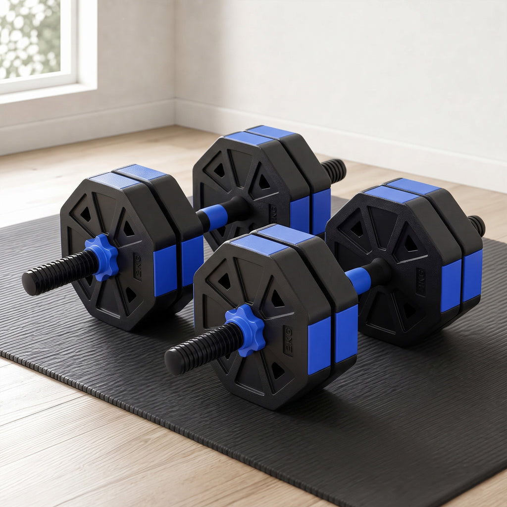 Ensemble d'haltères musculation 6-en-1 haltère réglable 25 kg kettlebell, barre de musculation support pour pompes bleu-1