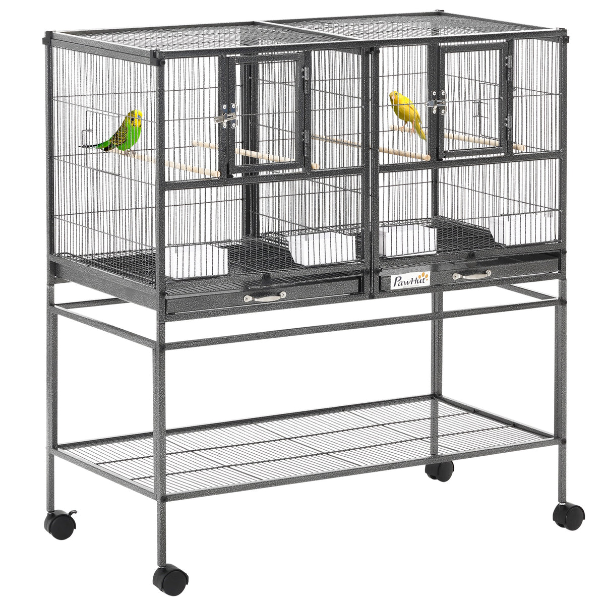 Cage à Oiseaux Volière Oiseaux Intérieur avec Séparation Mangeoire et Perchoir 95L x 45,5l x 102H cm Noir et Gris-0