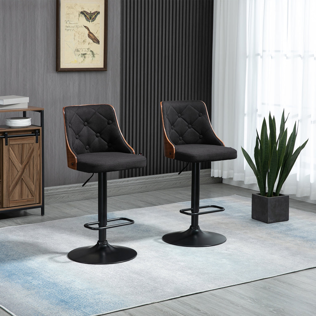 Lot de 2 tabourets de bar réglable en hauteur rotatif sur 360° avec repose-pieds, tissu capitonné-9