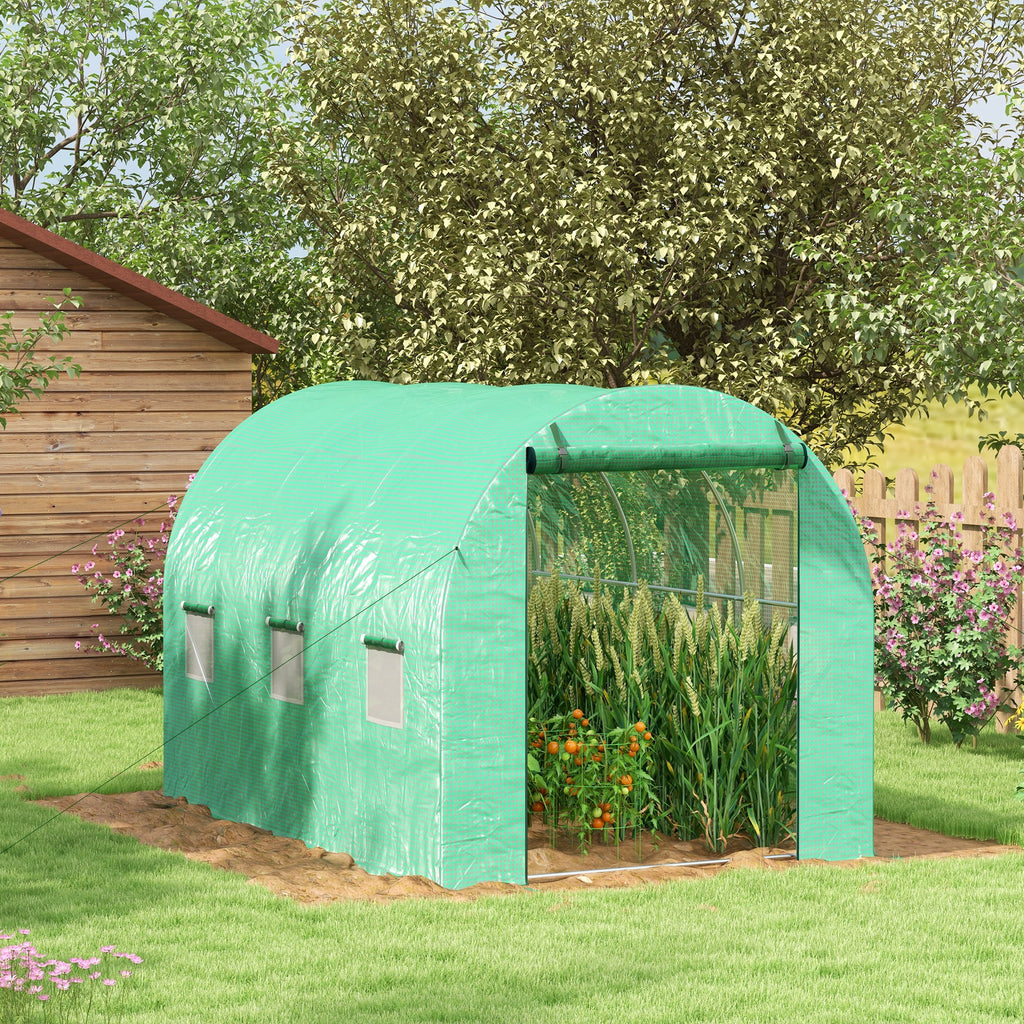 Serre de Jardin Tunnel 6 m² avec système d'arrosage intégré, 3L x 2l m 6 fenêtres Porte enroulable Vert-1