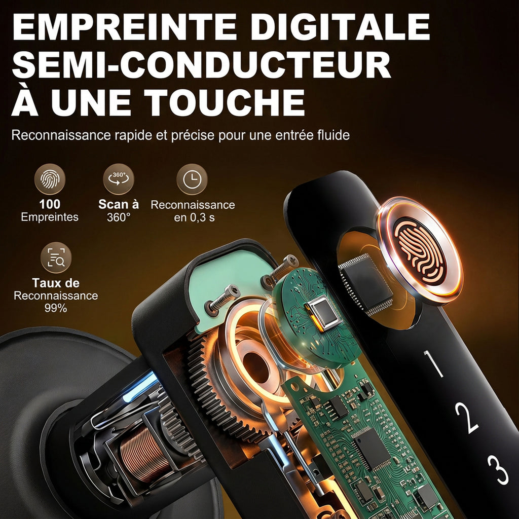 Serrure de Porte Intelligente, 5 Accès par Empreinte, Code, Carte NFC, Application Tuya/Smart Life et Clé, Noir-4