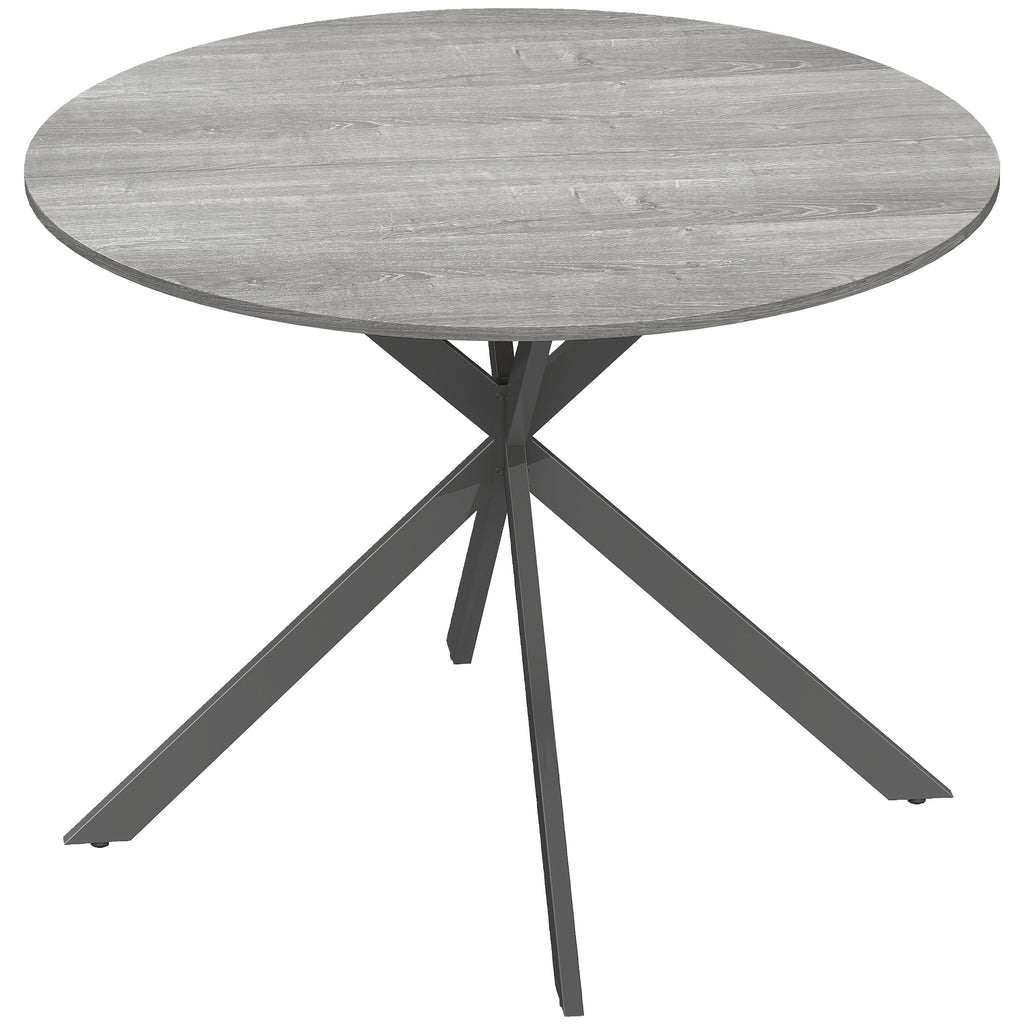Table à Manger Ronde pour 4 Personnes 100 cm, Style Industriel avec Plateau Aspect Bois, Piètement Croisé en Acier, Gris-0