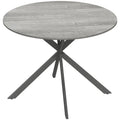 Table à Manger Ronde pour 4 Personnes 100 cm, Style Industriel avec Plateau Aspect Bois, Piètement Croisé en Acier, Gris-0