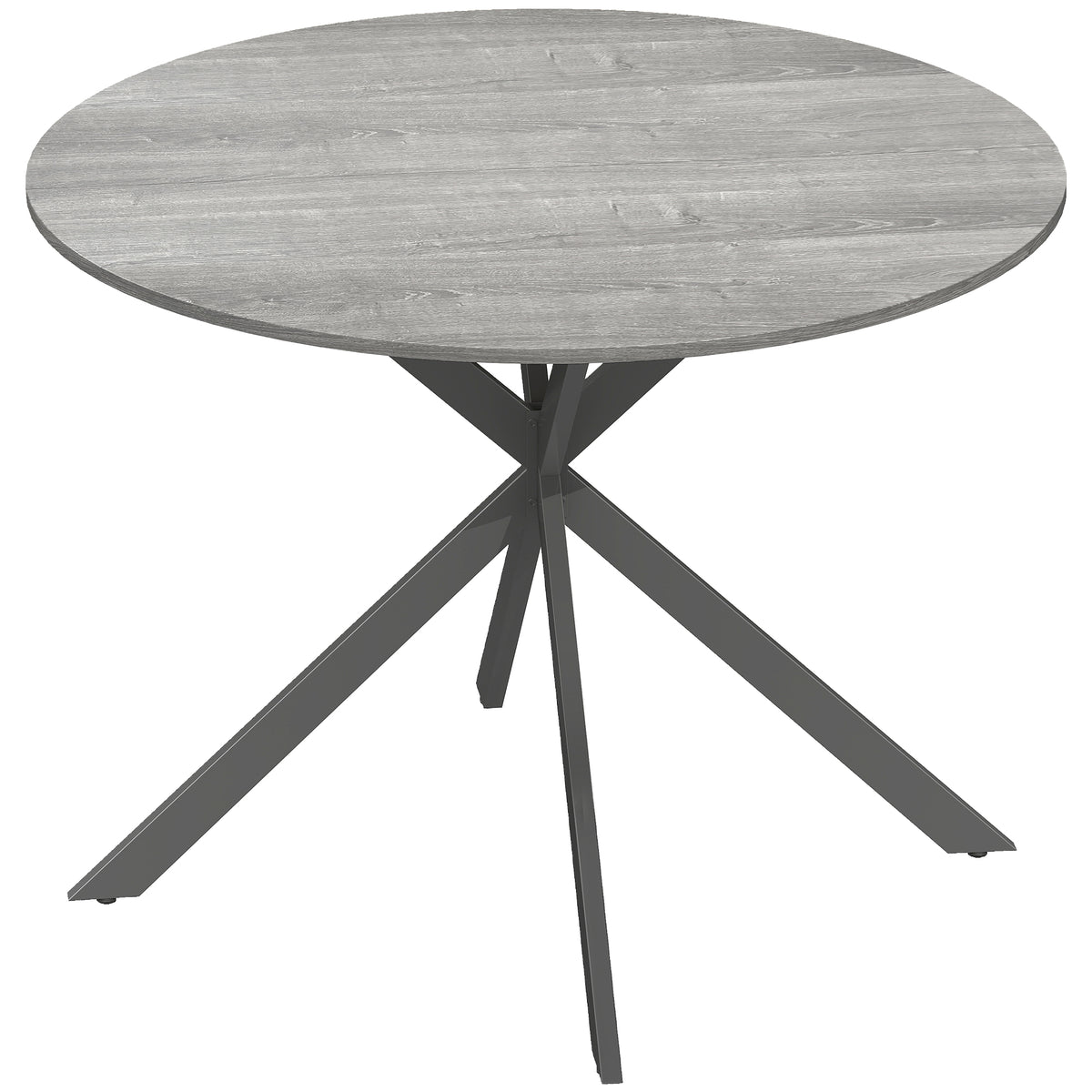 Table à Manger Ronde pour 4 Personnes 100 cm, Style Industriel avec Plateau Aspect Bois, Piètement Croisé en Acier, Gris-0