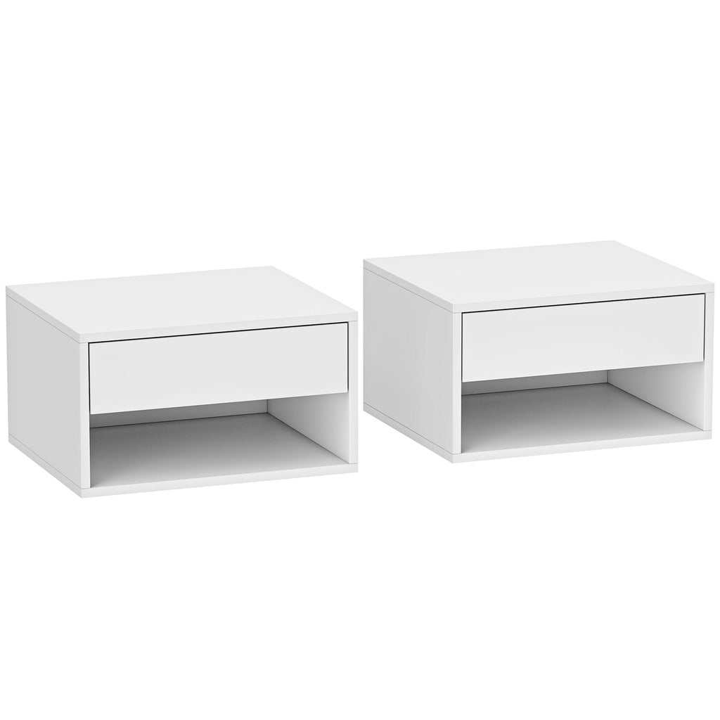 Lot de 2 tables de chevet murales, tables de nuit, tiroir, compartiment ouvert, plateau, 37 x 32 x 21 cm, blanc-0