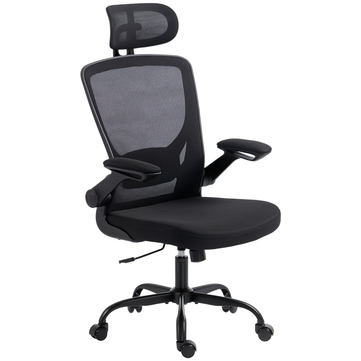 Chaise Bureau Ergonomique, Fauteuil de Bureau en Maille avec Soutien Lombaire et Appui-Tête Réglables, 64x65x129cm, Noir-0