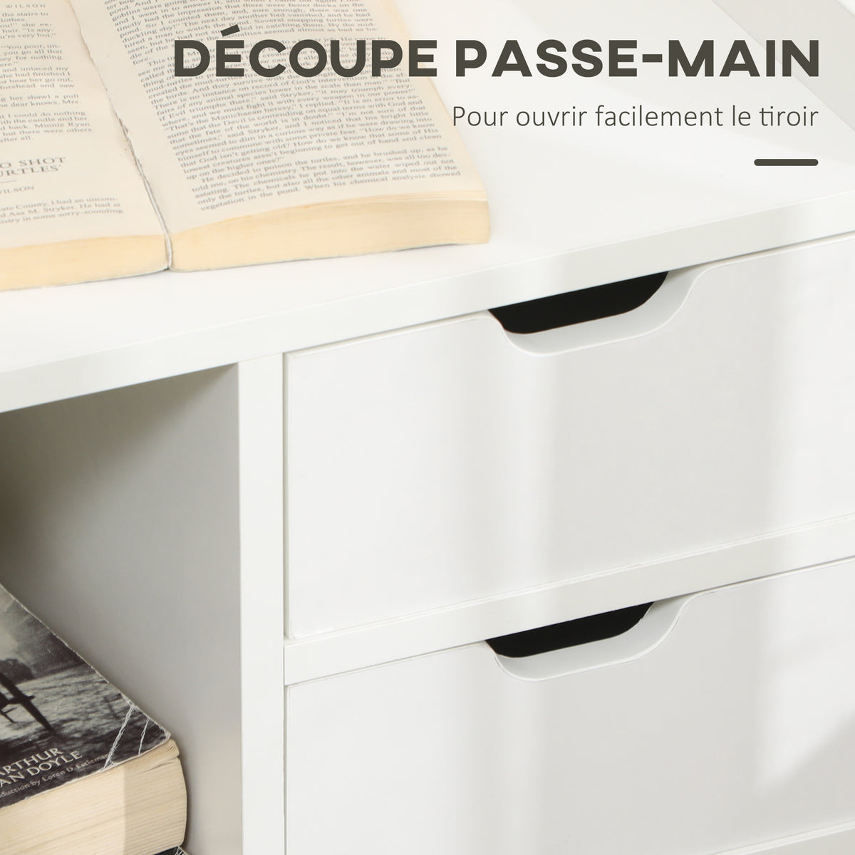 Table de Chevet Table de Nuit Multi-Rangement 2 tiroirs Niche étagère en bois Blanc-5