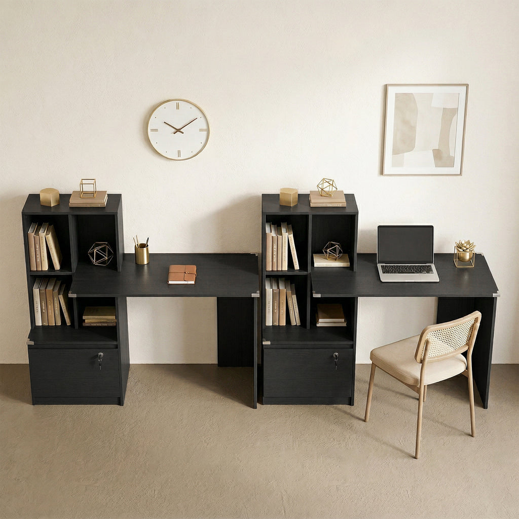 Bureau d'ordinateur avec bibliothèque 4 compartiments et tiroir verrouillable, 126 x 50 x 109 cm, noir-8