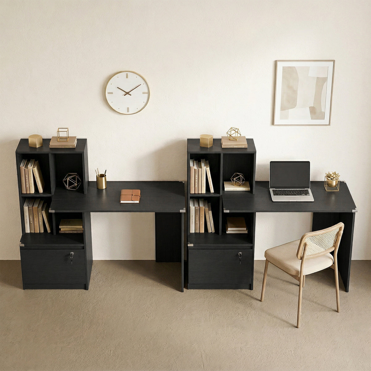 Bureau d'ordinateur avec bibliothèque 4 compartiments et tiroir verrouillable, 126 x 50 x 109 cm, noir-8