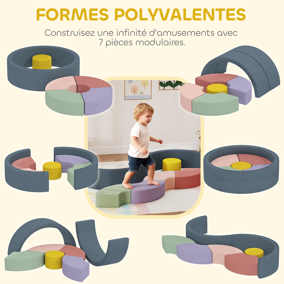 Parcours motricité bébé module motricité bébé 7 pièces avec housse lavable 107 x 107 x 30 cm multicolore-3