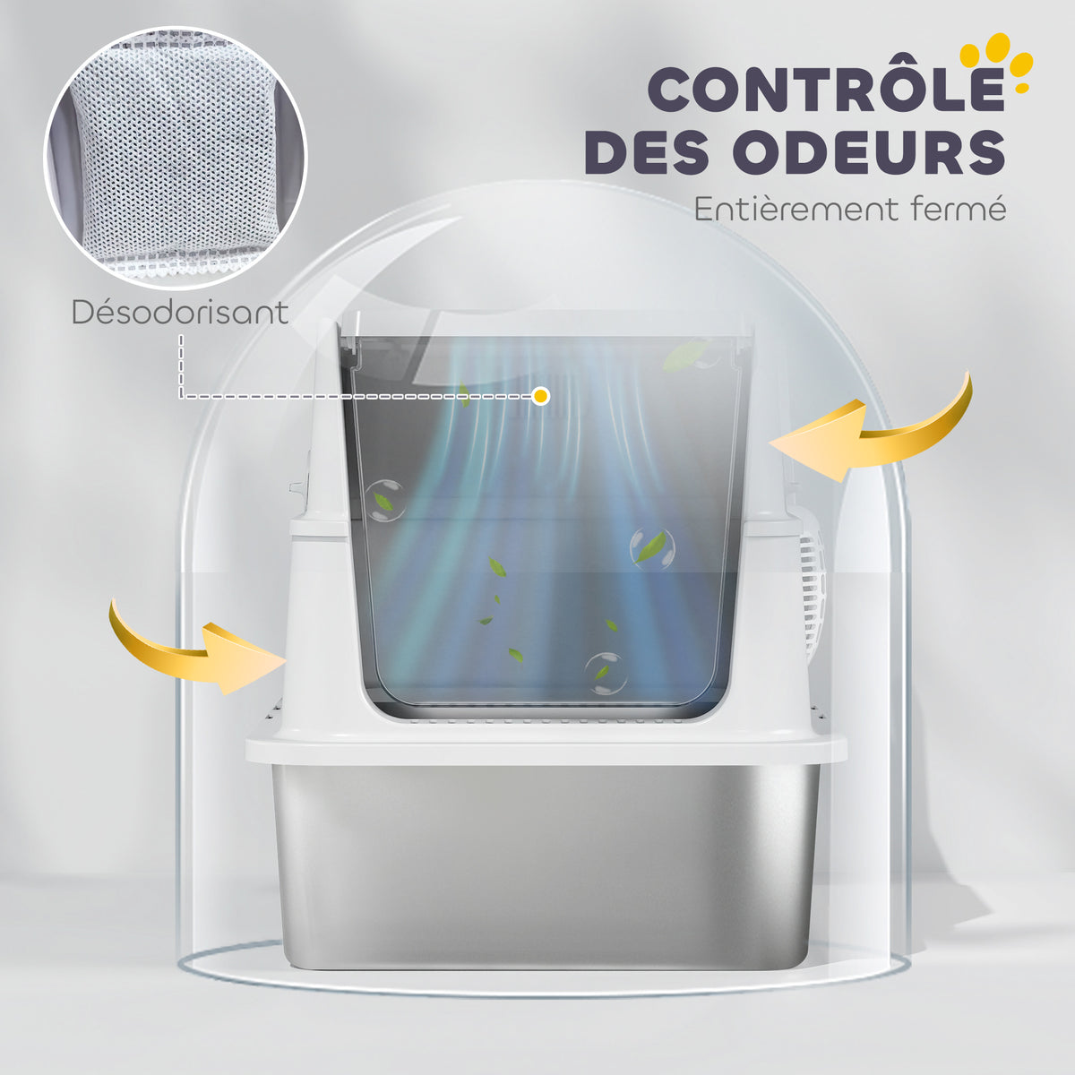 Bac à litière fermé XL en acier inoxydable, maison de toilette pour grand chat, 60,2 x 40,2 x 43,3 cm, gris clair-5