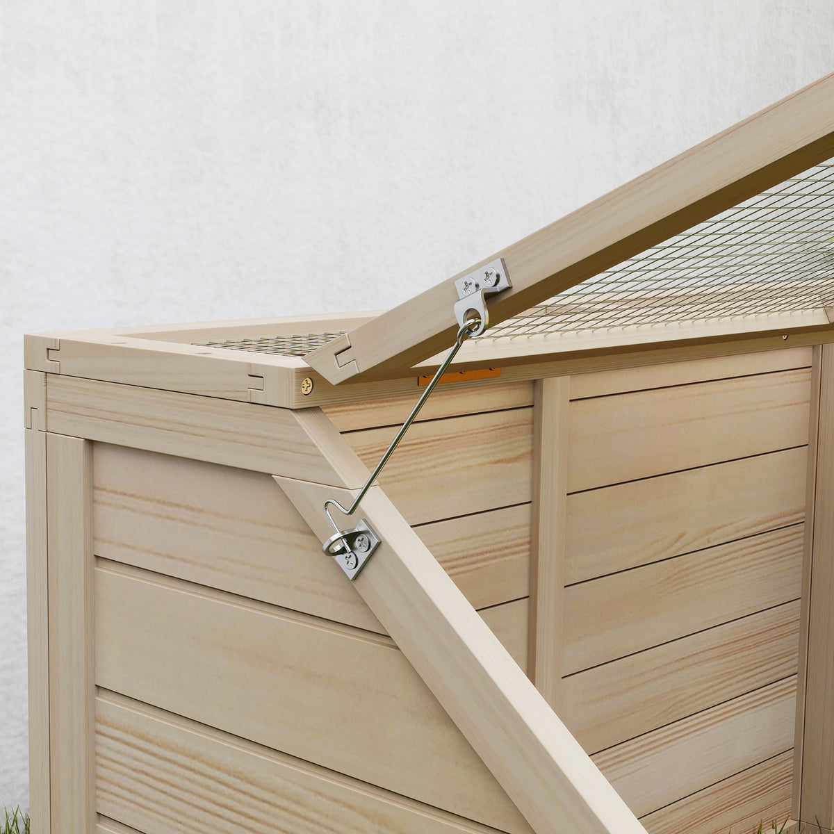 Maison enclos cage pour petit animal tortue en bois avec couvercle ouvrable, loquets, 2 espaces distincts, bois naturel-8