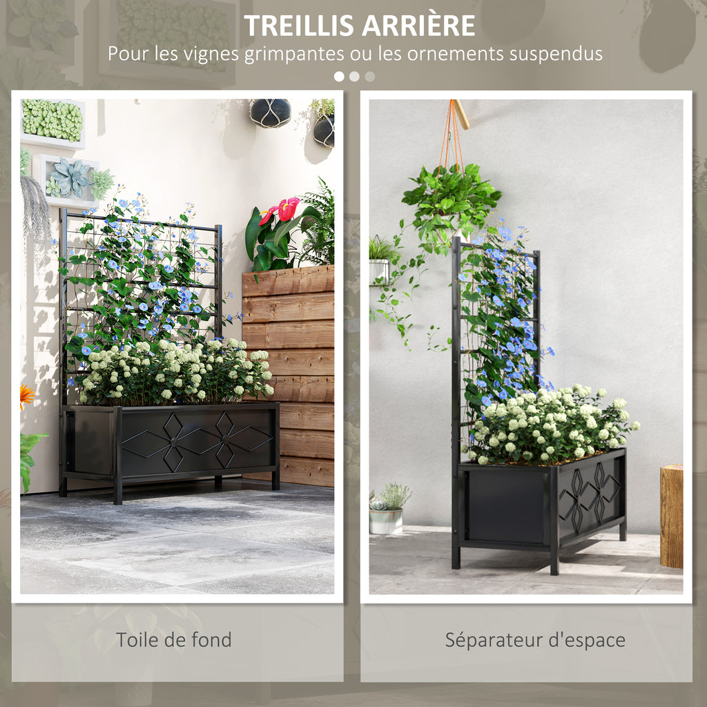 Jardinière surélevée pour le jardin avec treillis, acier galvanisée avec motif en losange, 90 x 40 x 120 cm, noir-3