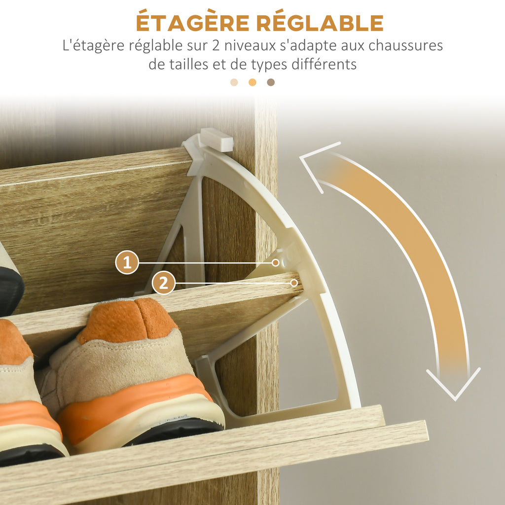 Meuble à chaussures à 3 abattants 18 paires grande capacité pour entrée couloir salon 63 x 24 x 117 cm chêne-4