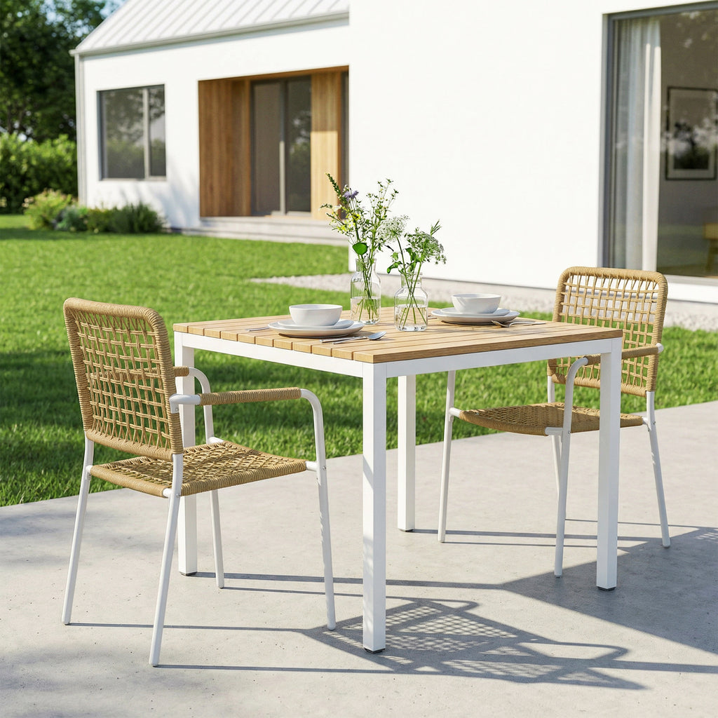 Lot de 2 Chaises de Jardin Empilables en Résine Tressée avec Accoudoirs et Dossier, 55x57x82cm, Jaune-7