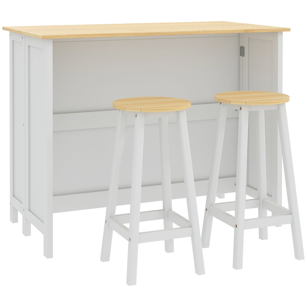Desserte îlot de cuisine avec 2 tabourets plan de travail rabattable 2 placards avec 4 portes design moderne blanc-0