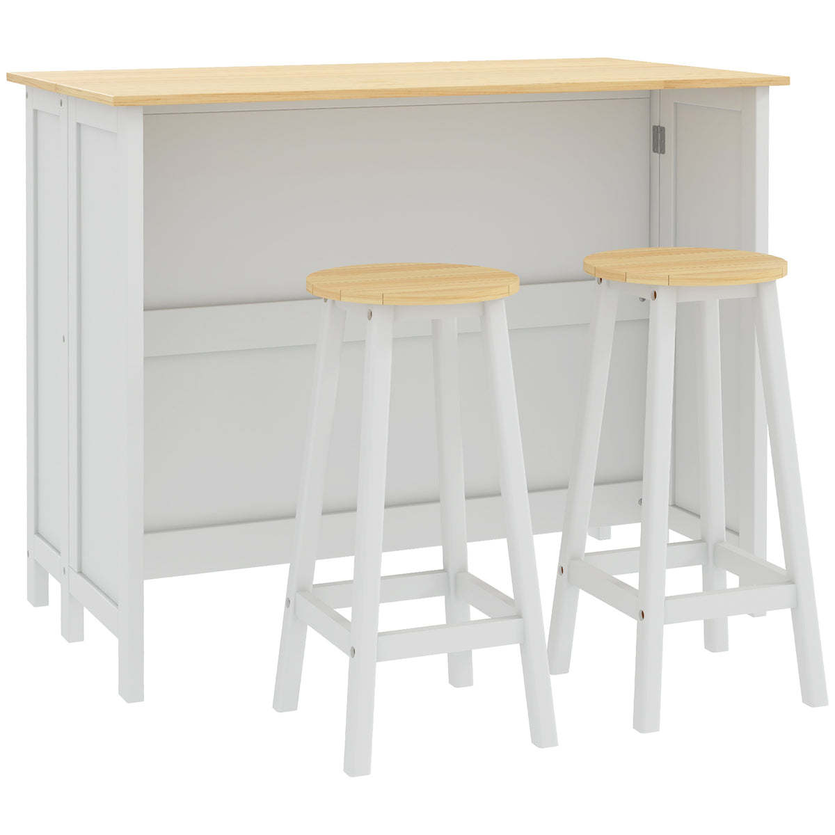 Desserte îlot de cuisine avec 2 tabourets plan de travail rabattable 2 placards avec 4 portes design moderne blanc-0
