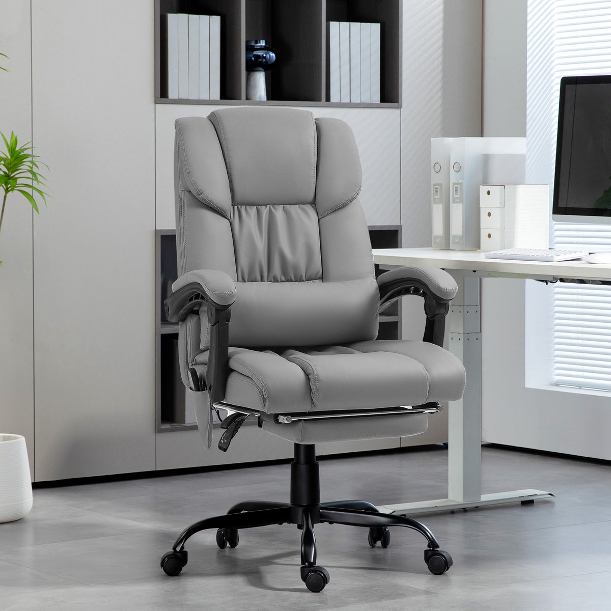 Fauteuil de bureau massant avec repose-pied, hauteur réglable, dossier inclinable, télécommande filaire, pivotant à 360°-9