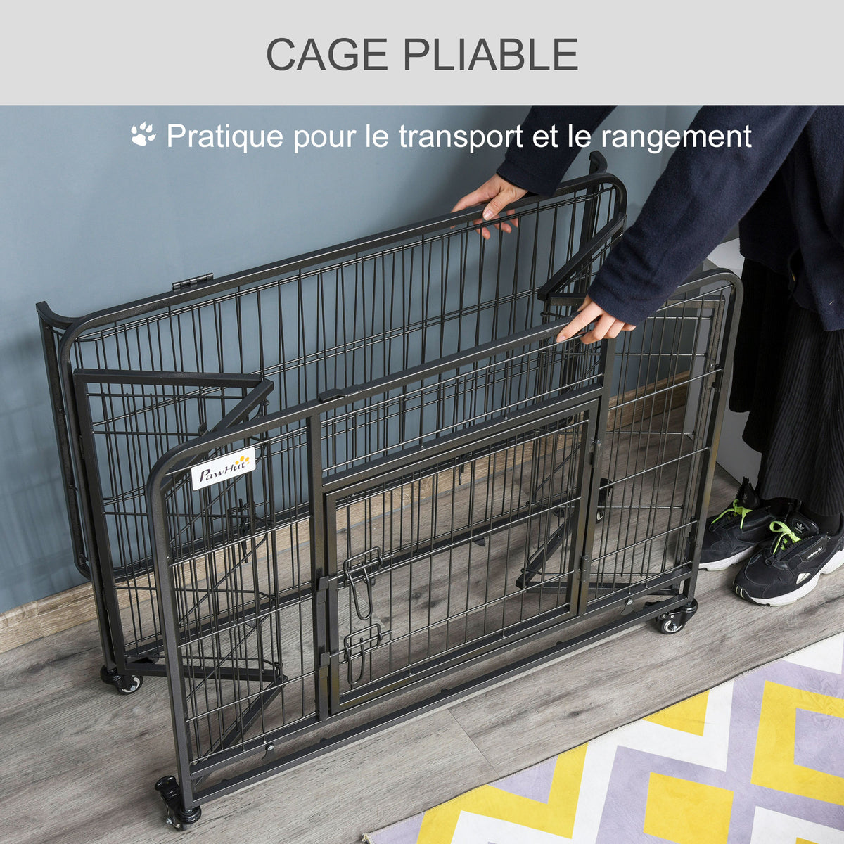 Cage pour chien pliable cage de transport sur roulettes 2 portes verrouillables plateau amovible dim. 94L x 58l x 69,5H cm métal gris noir-4