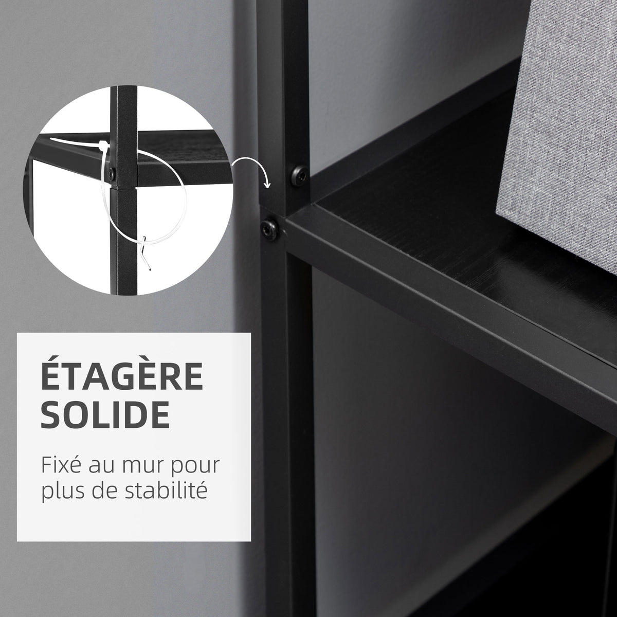Bibliothèque étagère de rangement à 7 niveaux cadre en acier style industriel 83 x 34 x 180 cm noir-5