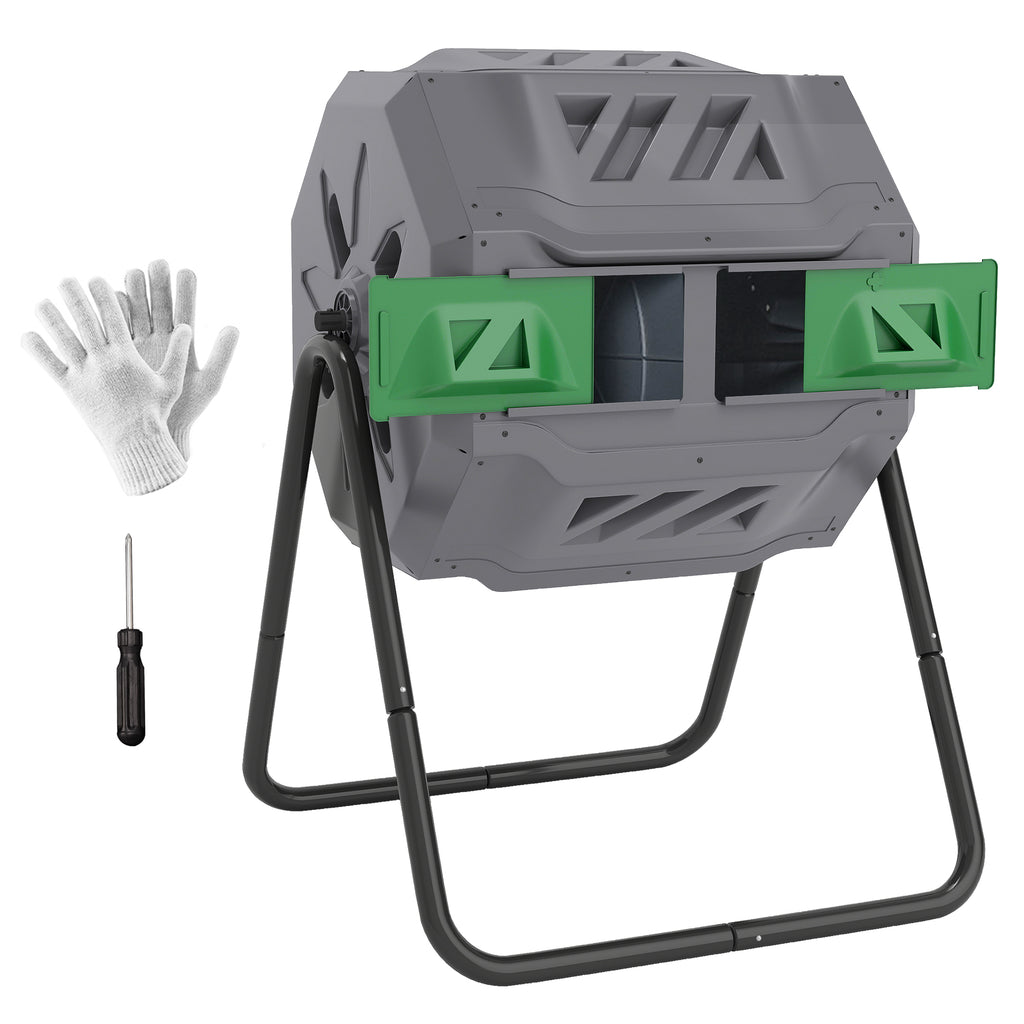 Composteur de Jardin - bac à Compost pour déchets - Rotatif 360° - Double Chambre 160 L - Acier PP Gris-0
