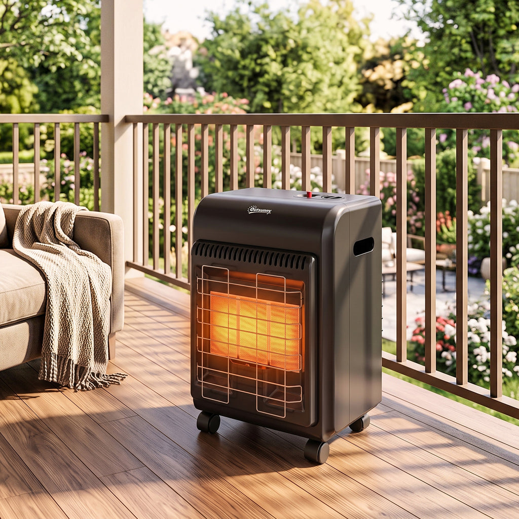 Chauffage d'Appoint Gaz Portable 4,2kW Infrarouge Compact 2 Freins Système ODS Anti-Basculement Housse 37x29x55cm Noir-1