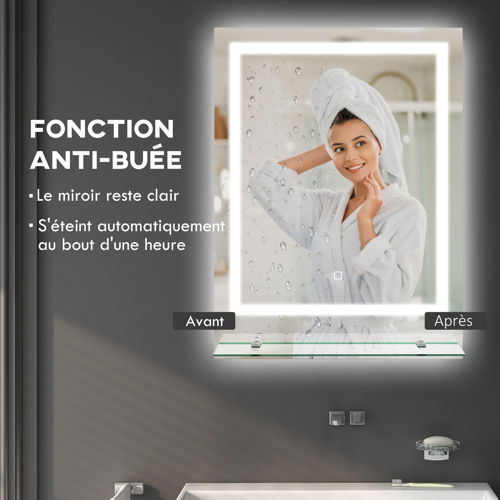 Miroir rectangulaire mural lumineux LED de salle de bain 70 x 50 cm-5