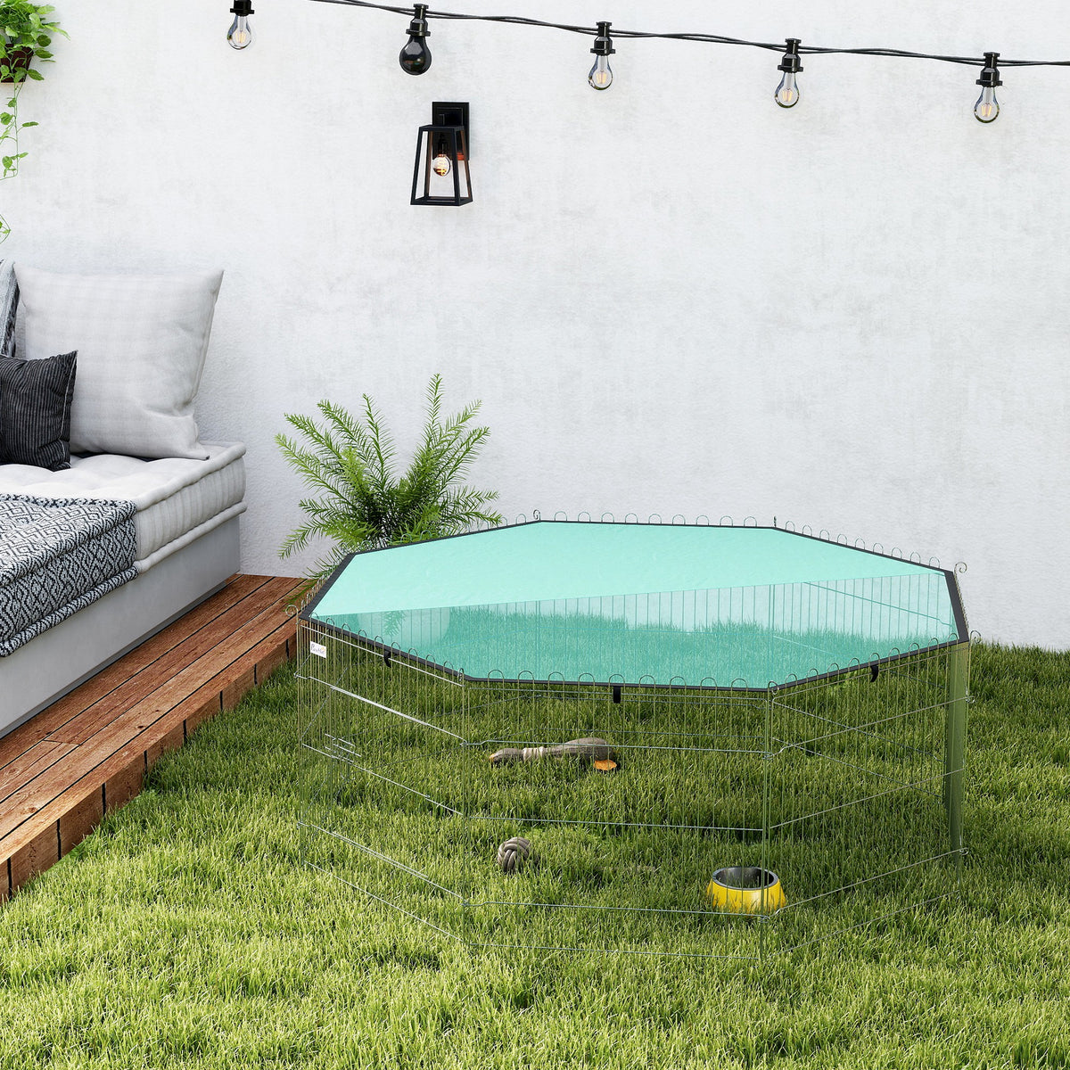 Parc pour chien, enclos chien 8 panneaux avec toit, modulable et pliable, enclos portable 60H cm avec porte argent vert-1
