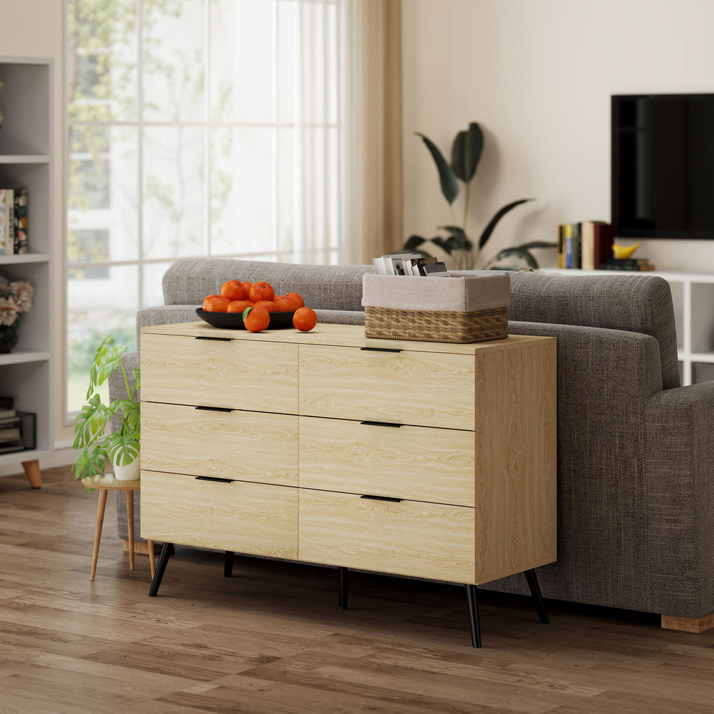 Commode 6 tiroirs Commode moderne pour chambre à coucher avec design anti-basculement 110L x 40l x 75H cm Aspect bois-6