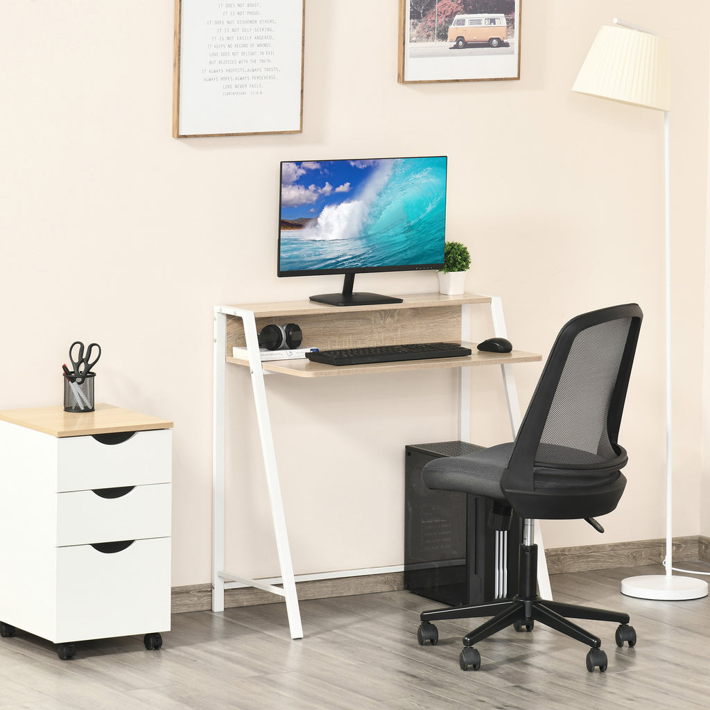 Bureau Informatique Table Ordinateur d'étude dim. 84L x 45l x 85H cm Style Simple en Bois chêne Clair Blanc-9