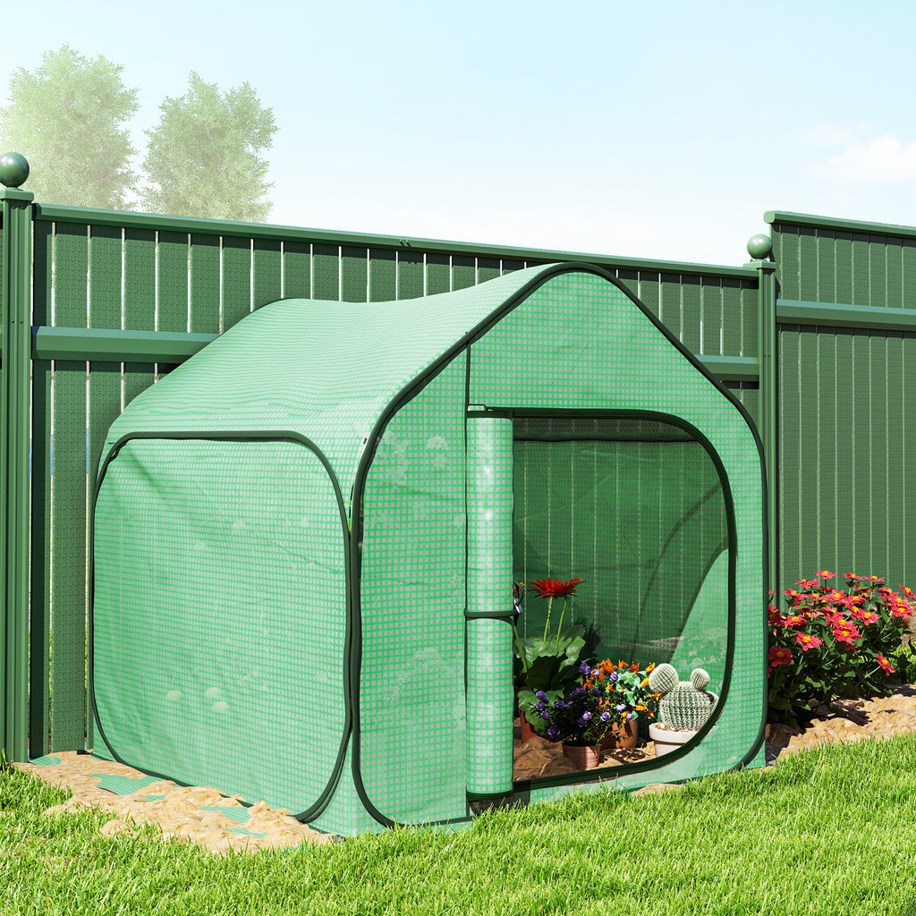 Mini serre pop-up petite serre légumes plante fleurs avec porte à fermeture éclair en PE 150 x 148 x 148 cm vert-8