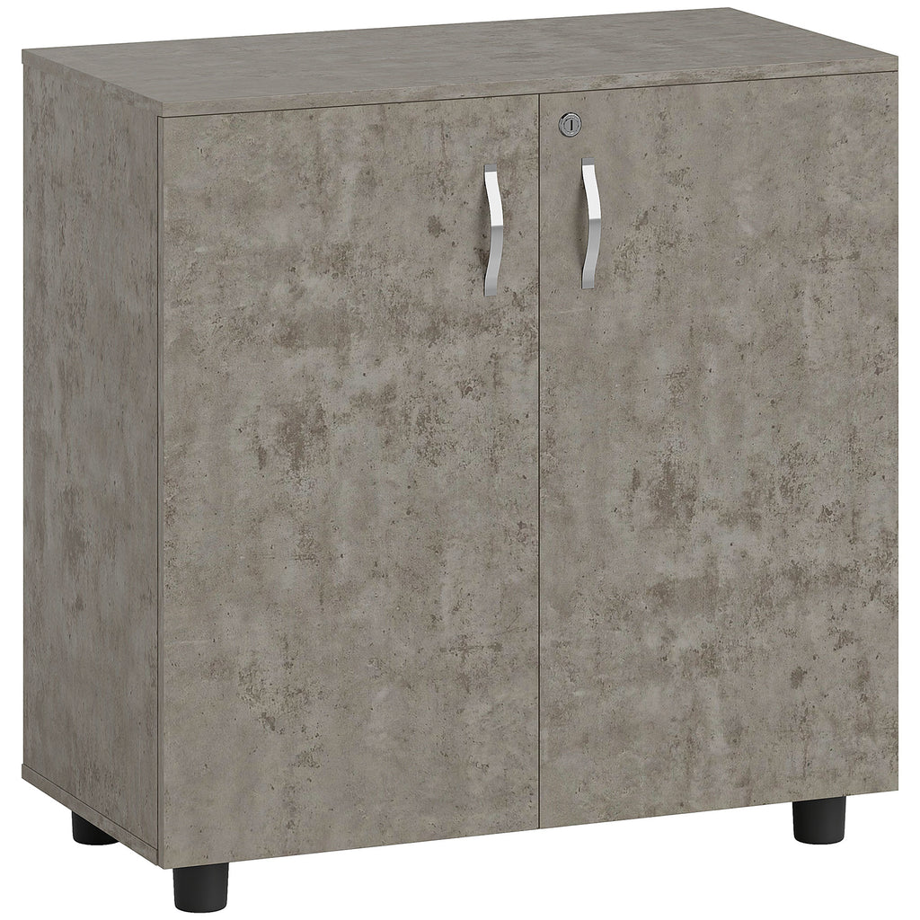 Armoire de Bureau à 2 Niveaux, Meuble de Rangement Bureau avec 2 Portes, Serrures et Clés, 80x40x80cm, Gris-0