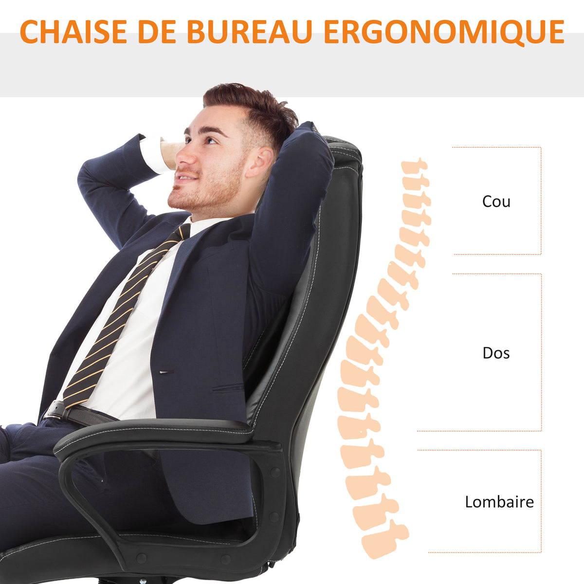 Fauteuil de bureau massant  fauteuil bureau ergonomique grand confort hauteur réglable fonction dossier à bascule revêtement synthétique brun-3