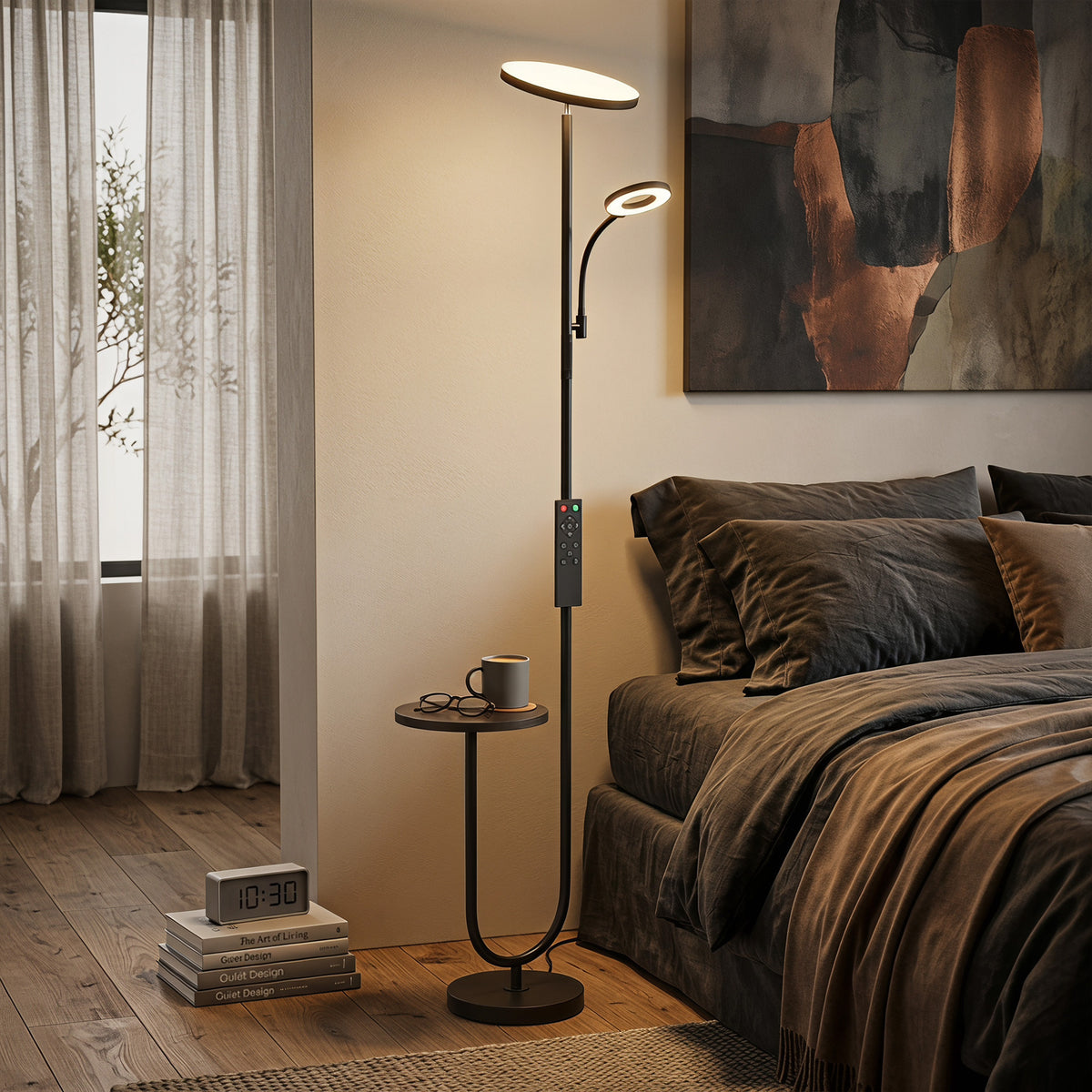 Lampadaire LED Dimmable 42W 4840LM Liseuse Réglable et Tablette Lampadaire sur Pied Salon 2700K-6000K Télécommande Noir-9