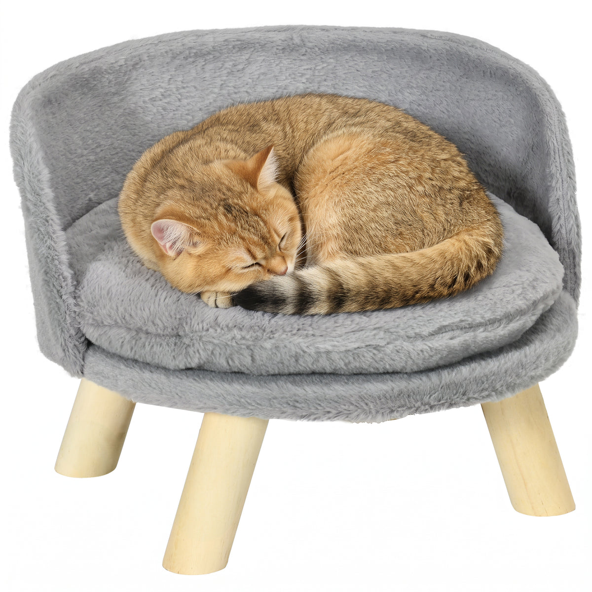 Canapé lit panier pour chien design scandinave coussin moelleux amovible pieds en bois Ø 40,5 x 33H cm gris-0