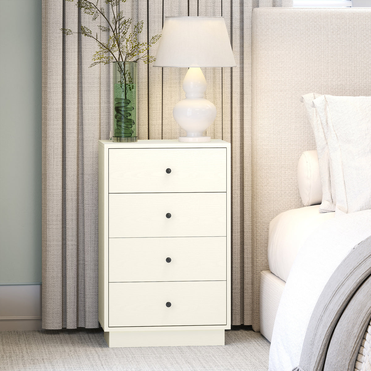 Commode 4 tiroirs moderne, meuble de rangement pour chambre à coucher, salon, entrée, 47 x 29 x 75 cm, crème-6