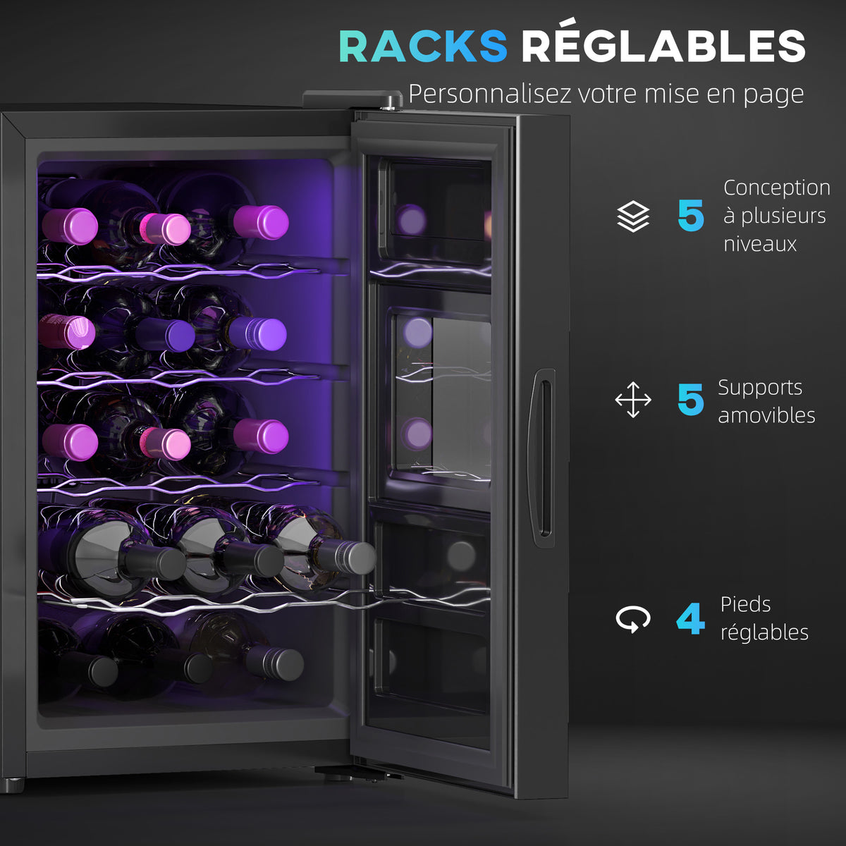 Cave à vin, 15 bouteilles, 39L, Réfrigérateur pour boissons, éclairage LED, température réglable 8-18℃-5