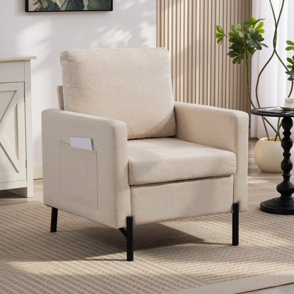 Fauteuil de salon, canapé 1 place rembourré avec accoudoirs, assise large et pieds en acier, 73 x 77 x 87 cm, beige-1