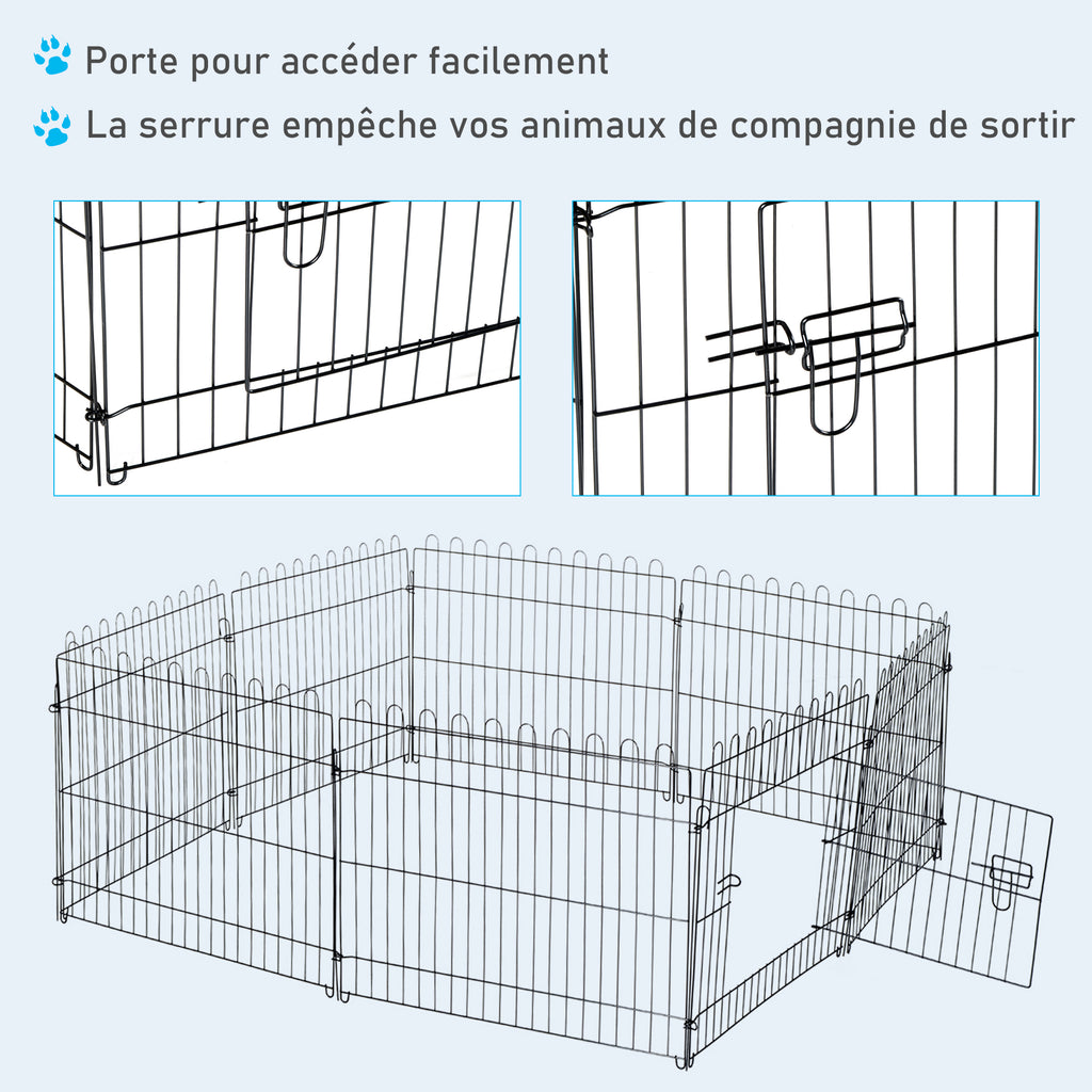 Parc enclos chiots animaux domestiques chiens lapins rongeurs petits int./ext. diamètre 180 panneaux 71x61cm noir-5