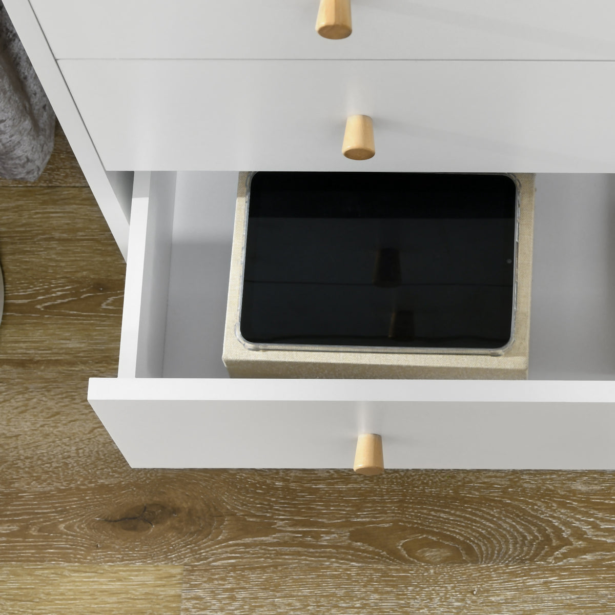 Commode 3 tiroirs design scandinave piètement effilé incliné bois pin panneaux blanc80 x 30 x 80 cm blanc-7