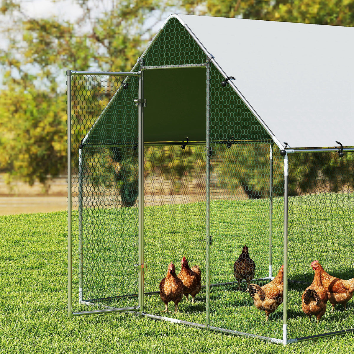 Enclos poulailler extérieur 4 m², parc grillagé - acier galvanisé Ø19mm - bâche Oxford 420D anti-UV 200x200x200cm argent-7