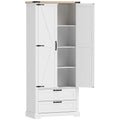 Buffet haut cuisine, armoire de cuisine avec 2 portes, 2 tiroirs, étagères réglables, style rustique, 76x40x180cm, blanc-0