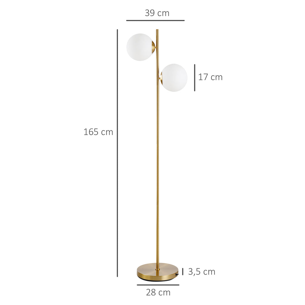 Lampadaire design lampadaire sur pied salon néo-rétro 2 Têtes boules max. 40 W métal doré-2