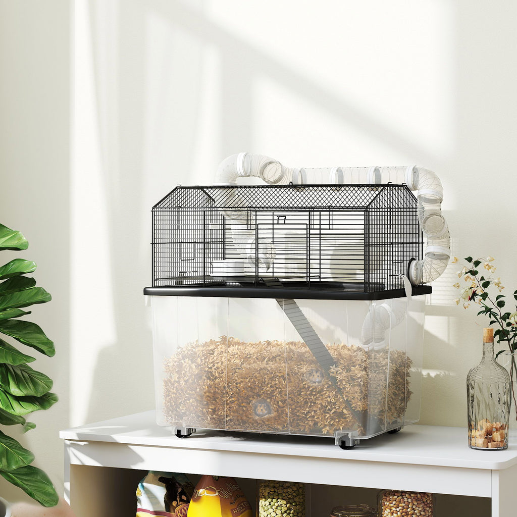 Cage pour hamster portable cage pour hamster avec rampe, gamelle, bouteille d'eau système de tuyaux 58 x 43 x 57 cm noir-9
