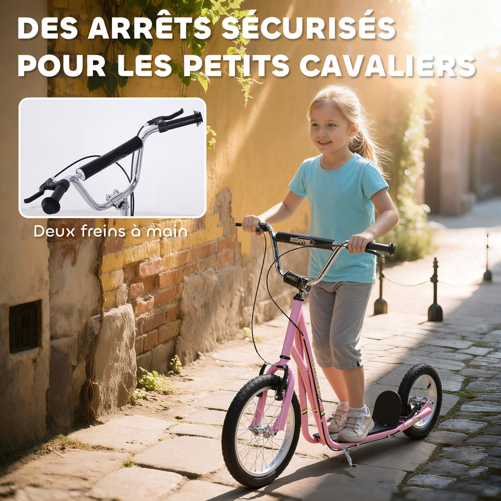 Trottinette patinette Enfant à partir de 5 Ans Grands pneus Guidon réglable poignées Freins et béquille Acier Rose-5