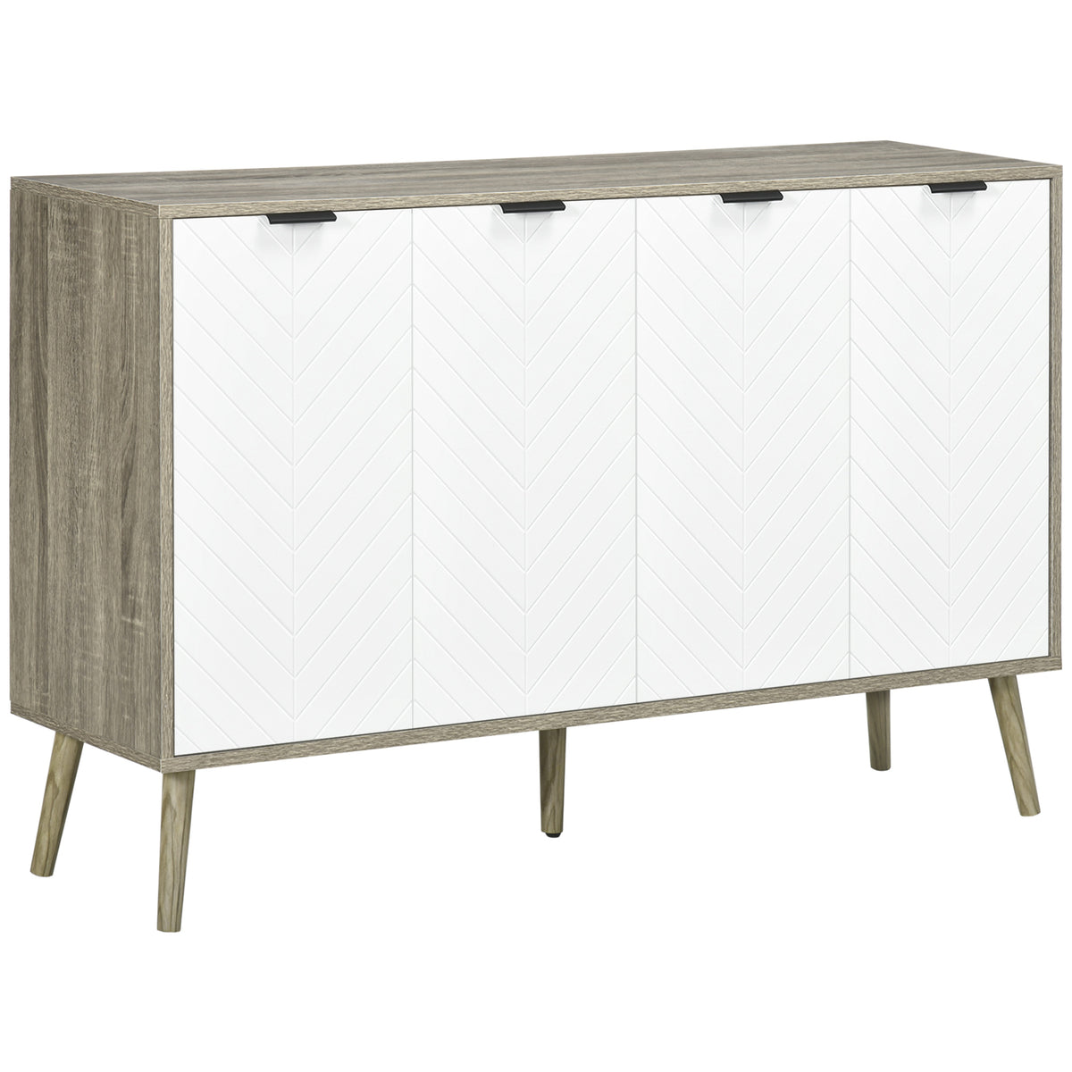 Buffet bas meuble de rangement 2 placards 4 portes motif chevrons étagères réglables 120 x 35 x 77,4 cm blanc et gris-0