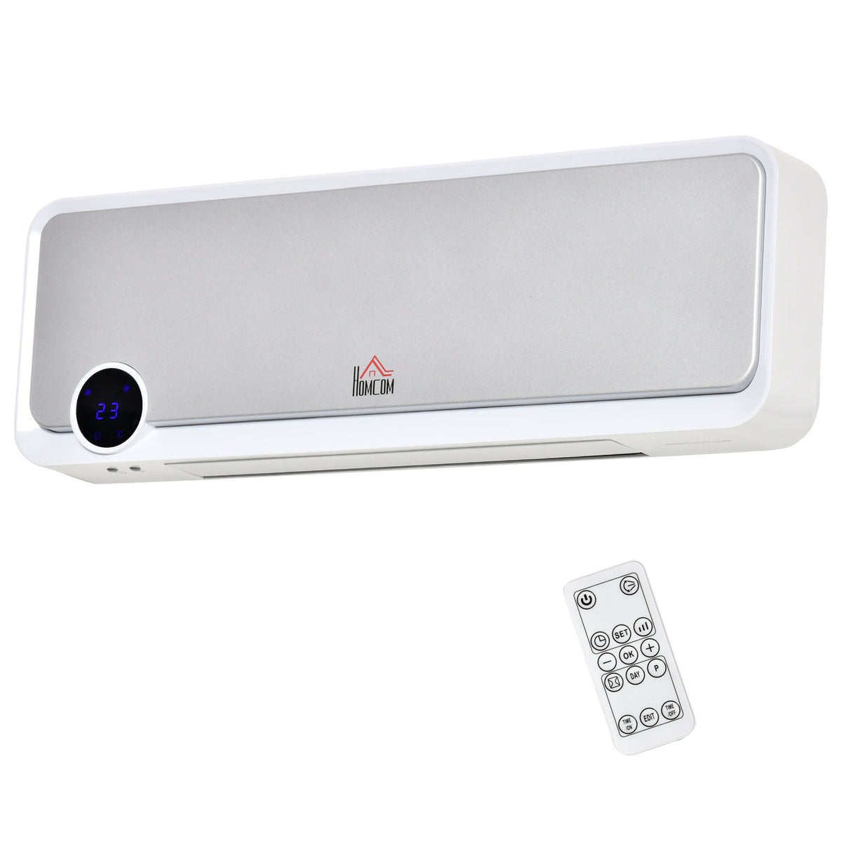 Radiateur mural soufflant oscillant 2000 W - chauffage céramique PTC - 3 niveaux de puissance - télécommande incluse blanc argenté-0