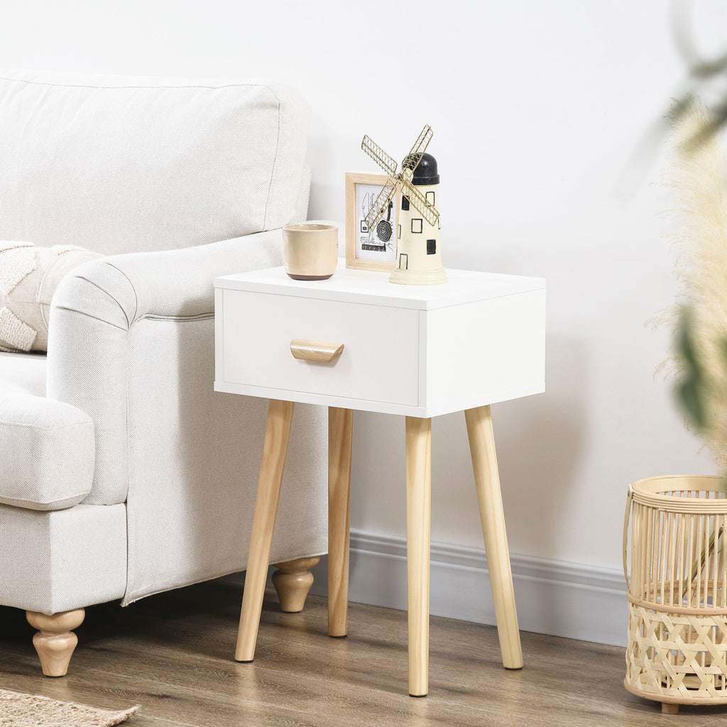 Lot de 2 tables de chevet, table de nuit moderne avec tiroir et pieds en bois massif, 40,5 x 30,5 x 60 cm, blanc-6