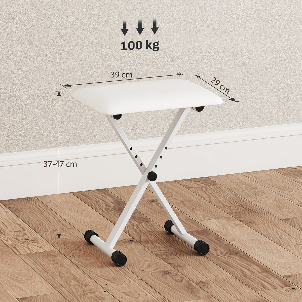 Tabouret piano pliable, banc piano réglable en hauteur, siège rembourré en PU, 39 x 29 x 37-47 cm, blanc-2