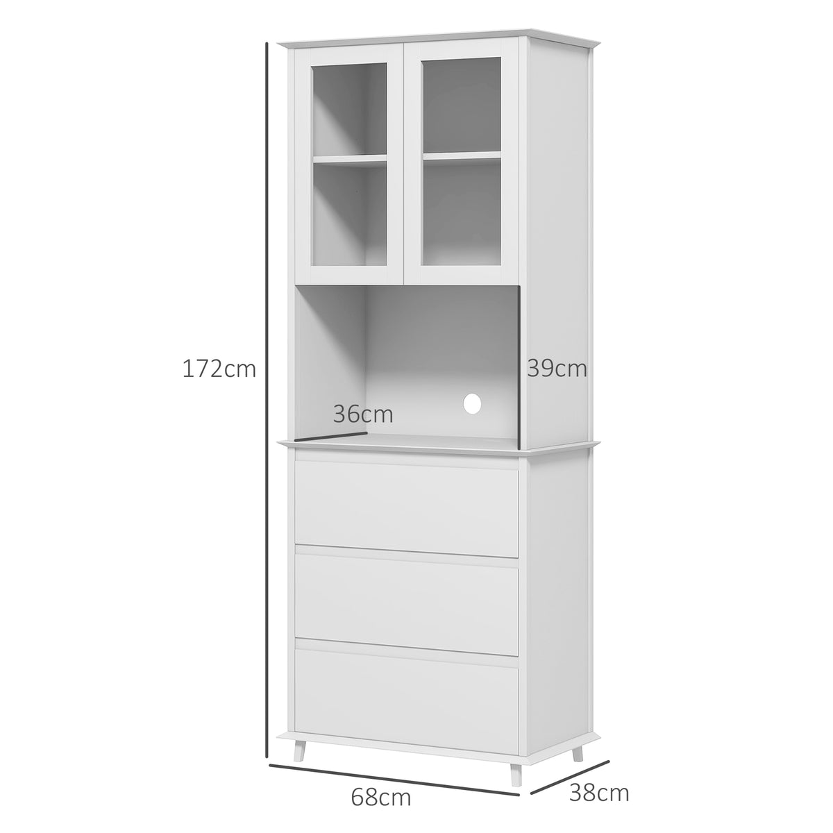 Buffet de cuisine meuble de rangement placard 2 portes 3 tiroirs et niche centrale dim. 68L x 38l x 172H cm MDF blanc-2